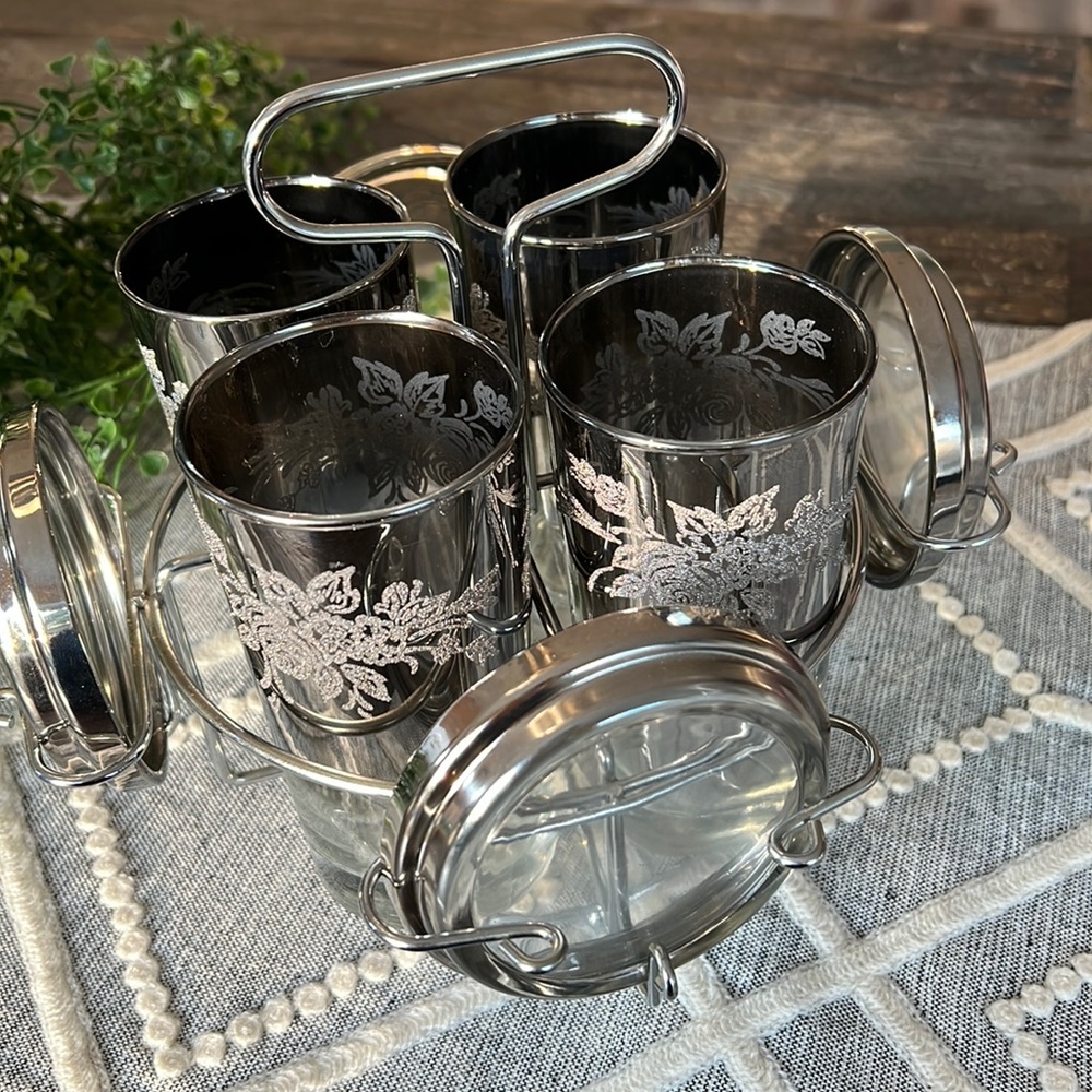 Vintage Black and Silver Floral Drinkware Set - Picture 4 of 11